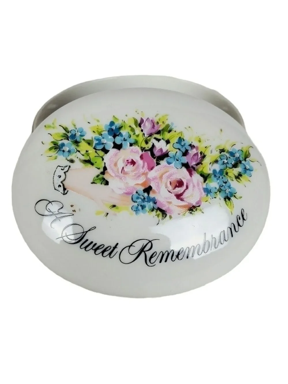 Vtg floral Rose porcelain trinket box 22k gold